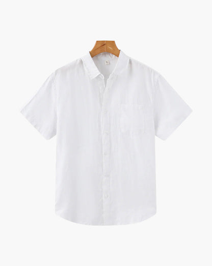 Chemise Homme Lin Coton Court Manches avec Poche Poitrine