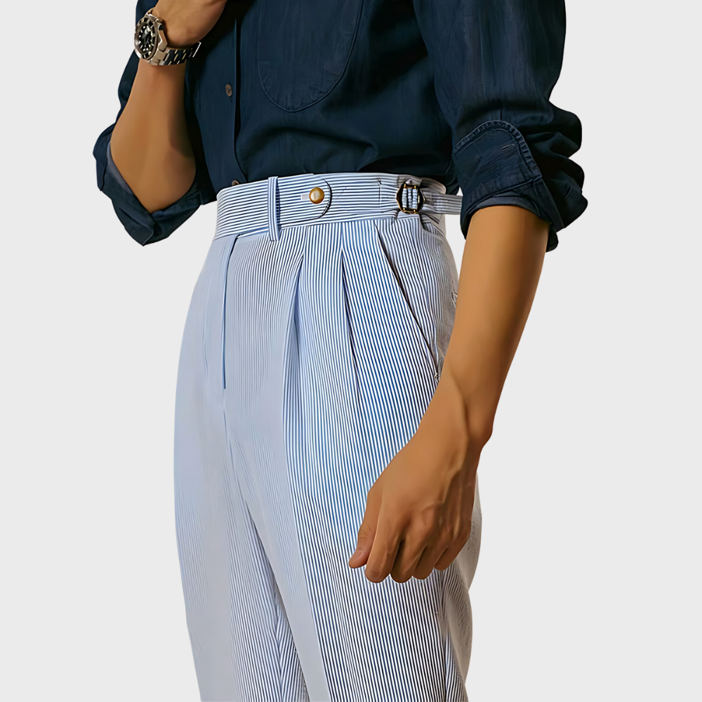 Pantalon rayé à taille haute avec ceinture