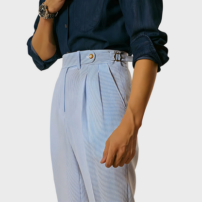 Pantalon rayé à taille haute avec ceinture