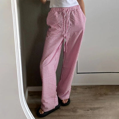 Pantalon femme à rayures bleu marine décontracté