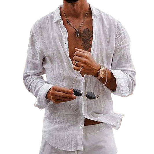 Chemise Homme Coton Blanc Élégant Manches Longues - PanierRoyale