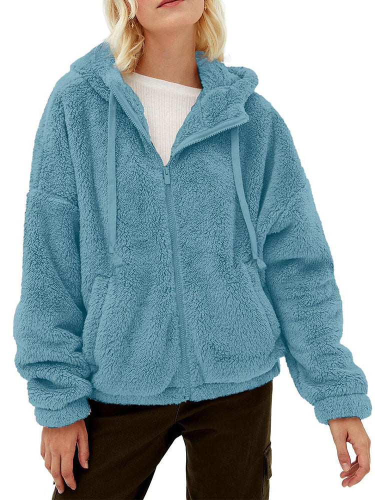 Blouson Féminin Capuche Polaire Brun Hiver