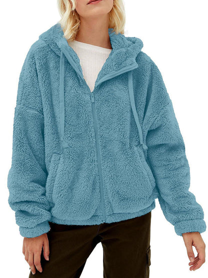 Blouson Féminin Capuche Polaire Brun Hiver