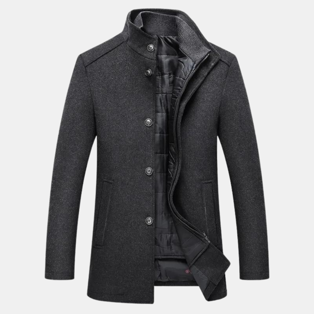 Manteau Hiver Homme en Laine Mélange – Court avec Col Montant