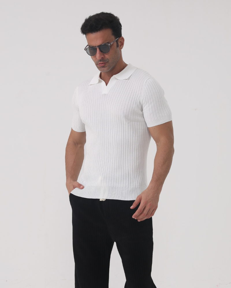 Chemise Homme Col V Poloshirt Coton Décontracté