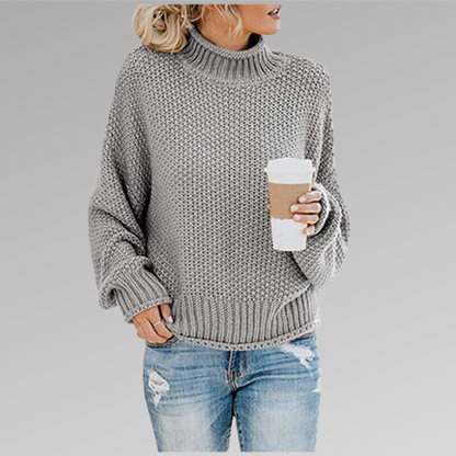 Pull Femme Tricot Orange Col Roulé Chaud