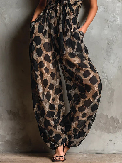 Combinaison Femme Imprimé Animal Bretelles Fines Coupe Large