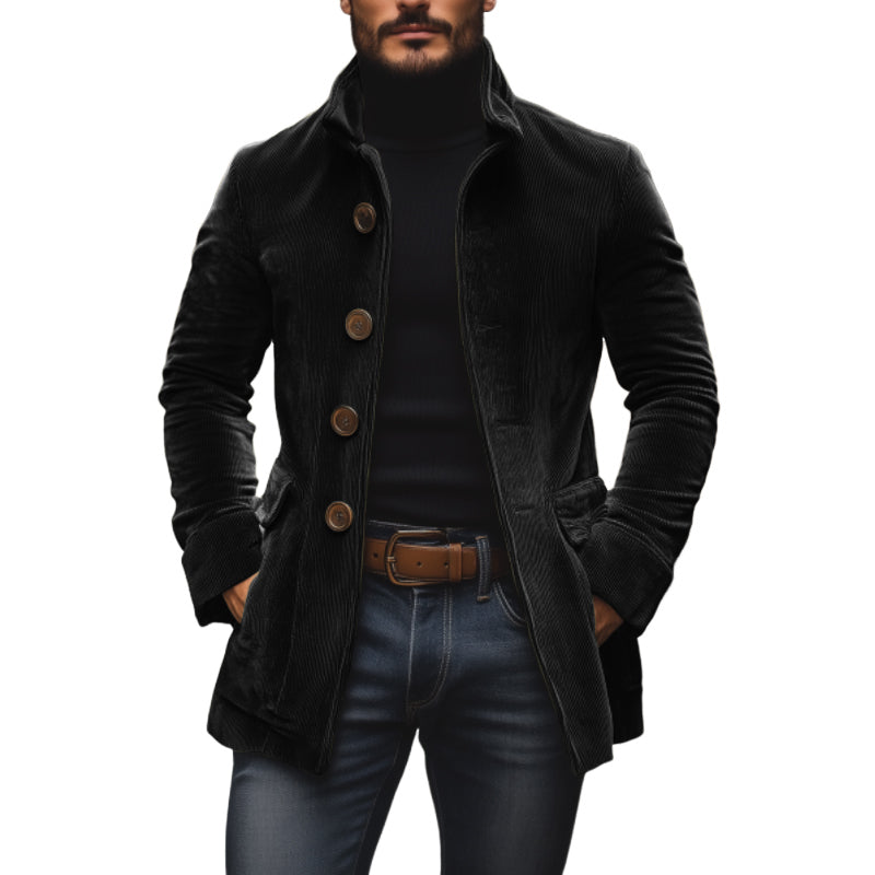 Manteau Homme Chic en Velours Noir avec Col Montant