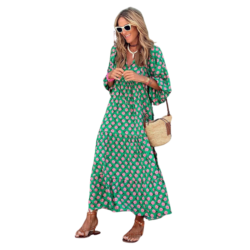 Robe Été Longue à Manches Courtes imprimé Floral - PanierRoyale