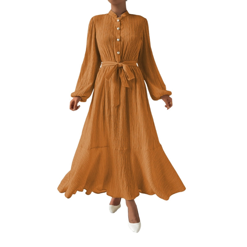 Robe Femme Longue Plissée à Ceinture Élastique