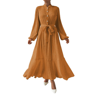Robe Femme Longue Plissée à Ceinture Élastique