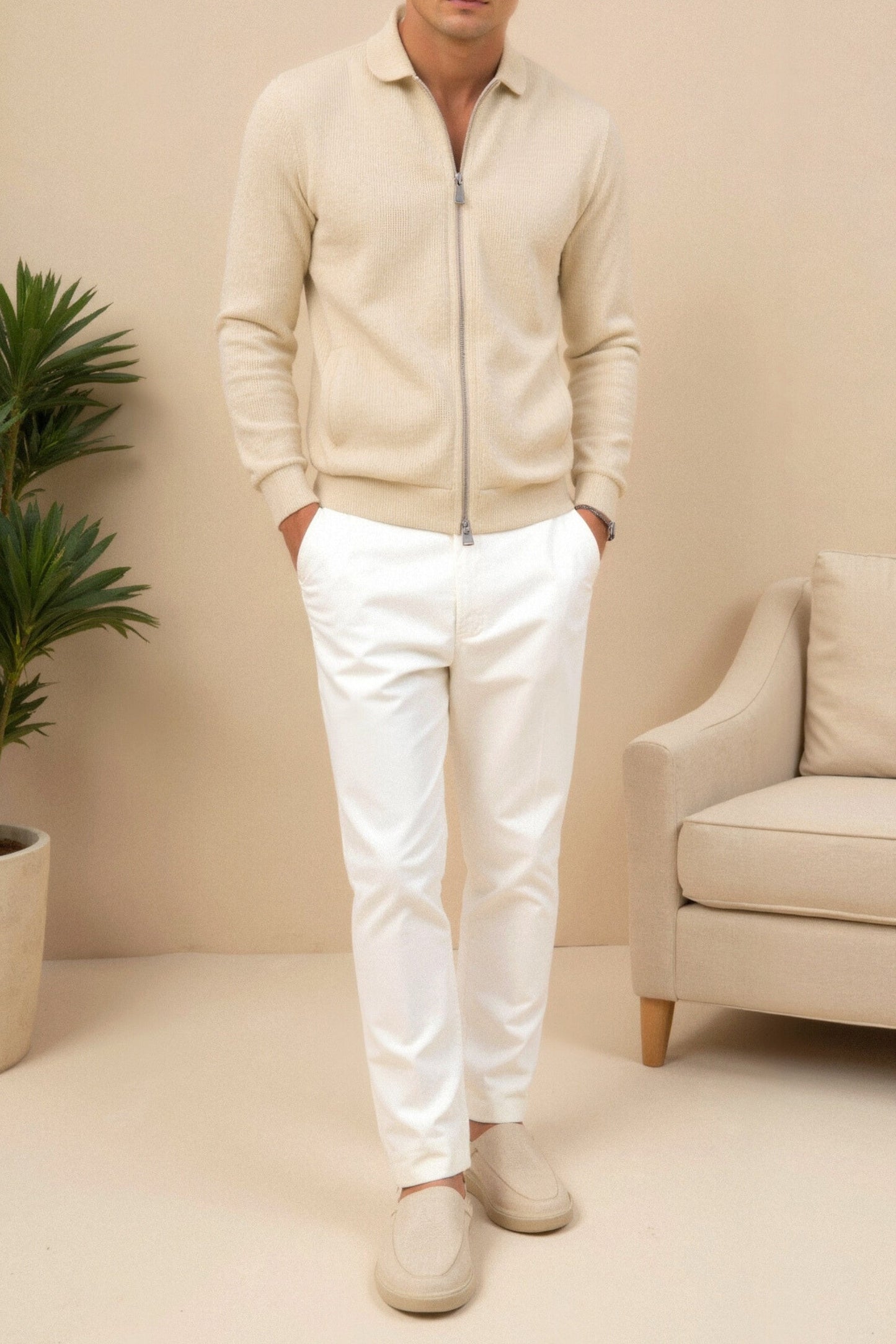 Blouson Homme Beige Classique et Élégant