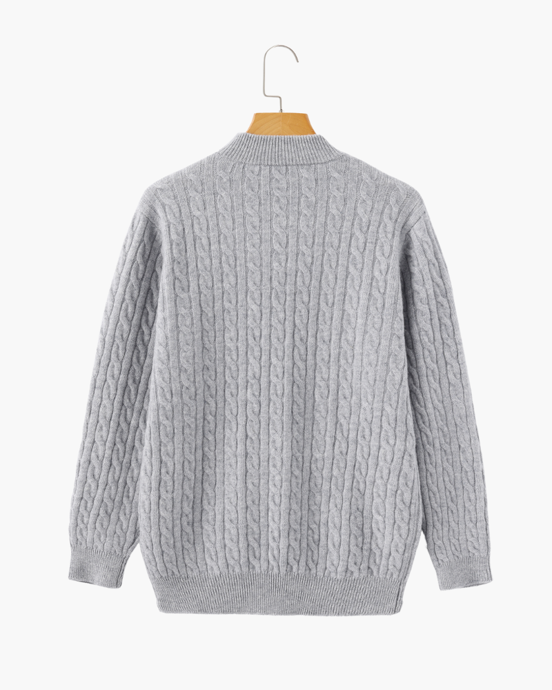 Pull Homme Châle Câble Tricot Épais et Doux au Col Zip