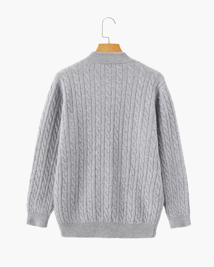 Pull Homme Châle Câble Tricot Épais et Doux au Col Zip