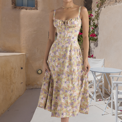 Robe Été Femme en Dentelle avec Fente Side et Décolleté Profond
