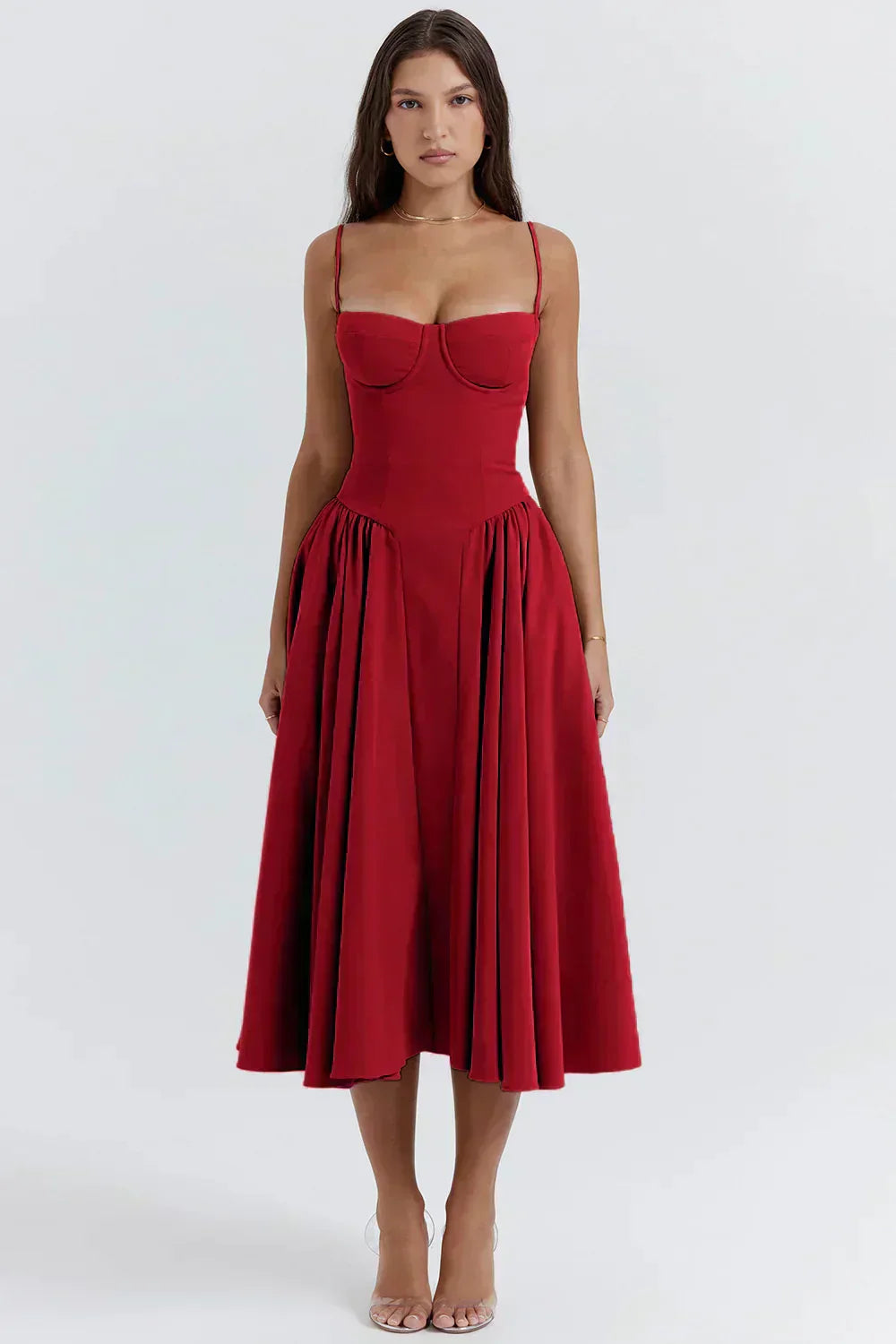 Robe de Soirée Femme Élégante avec Corset et Jupe Plissée