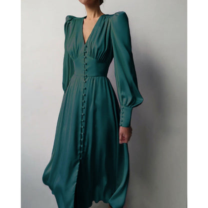 Robe de soirée élégante manches longues décolleté profond