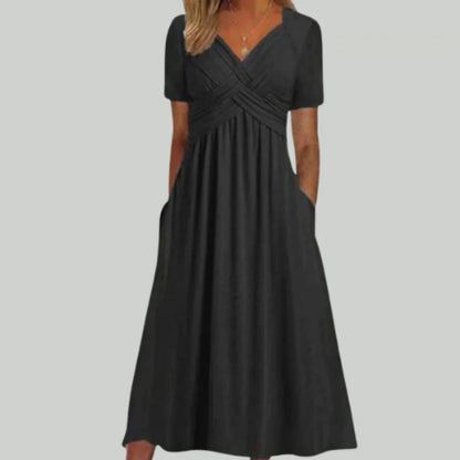 Robe de Soirée Élégante Manches Courtes Décolleté Plongeant