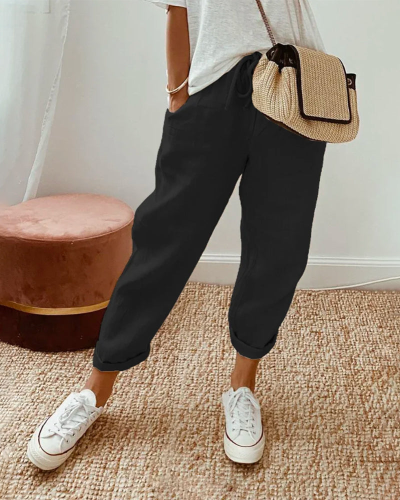 Pantalon Lin Coton Décontracté pour Femme