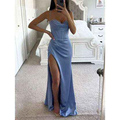 Robe de soirée chic dos nu avec bretelles fines