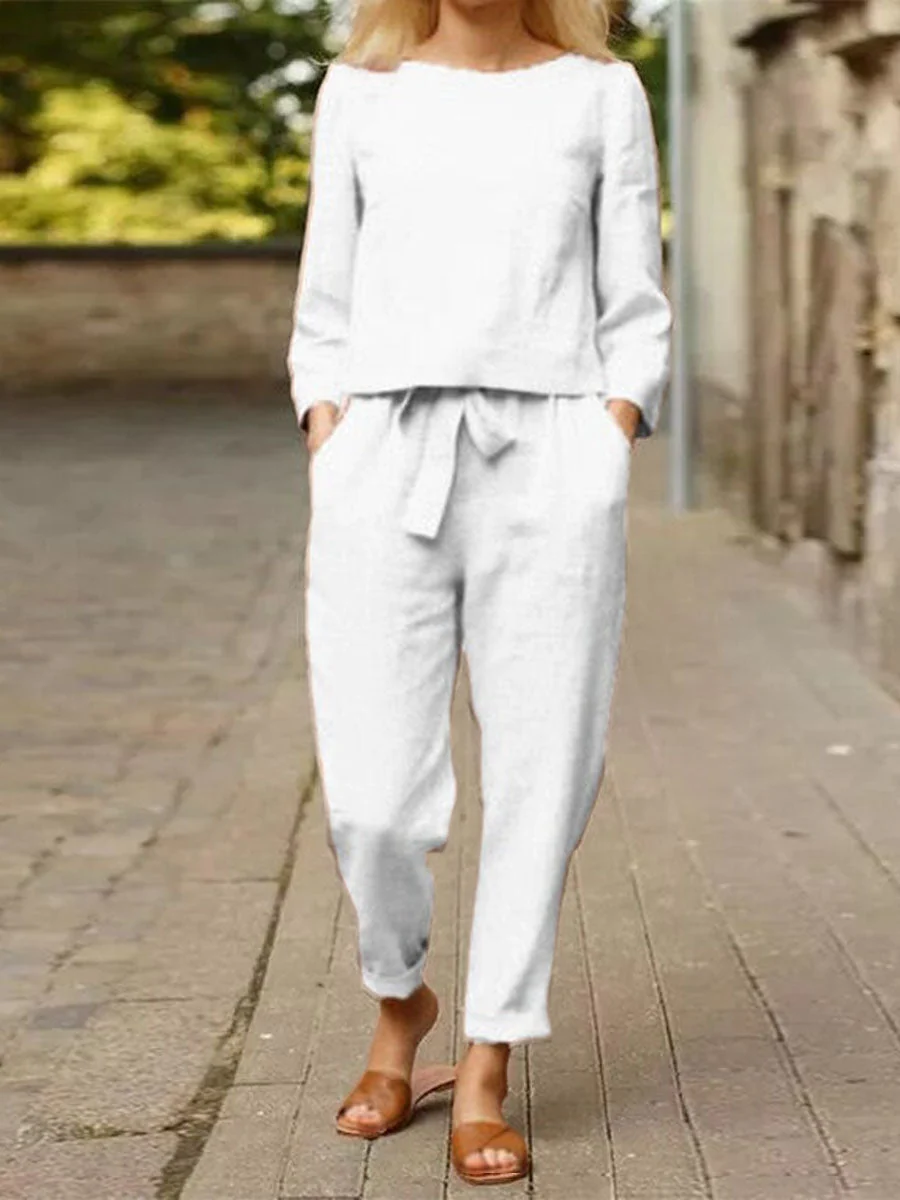 Ensemble Décontracté Femme Haut Manches Longues et Pantalon Taille Élastique