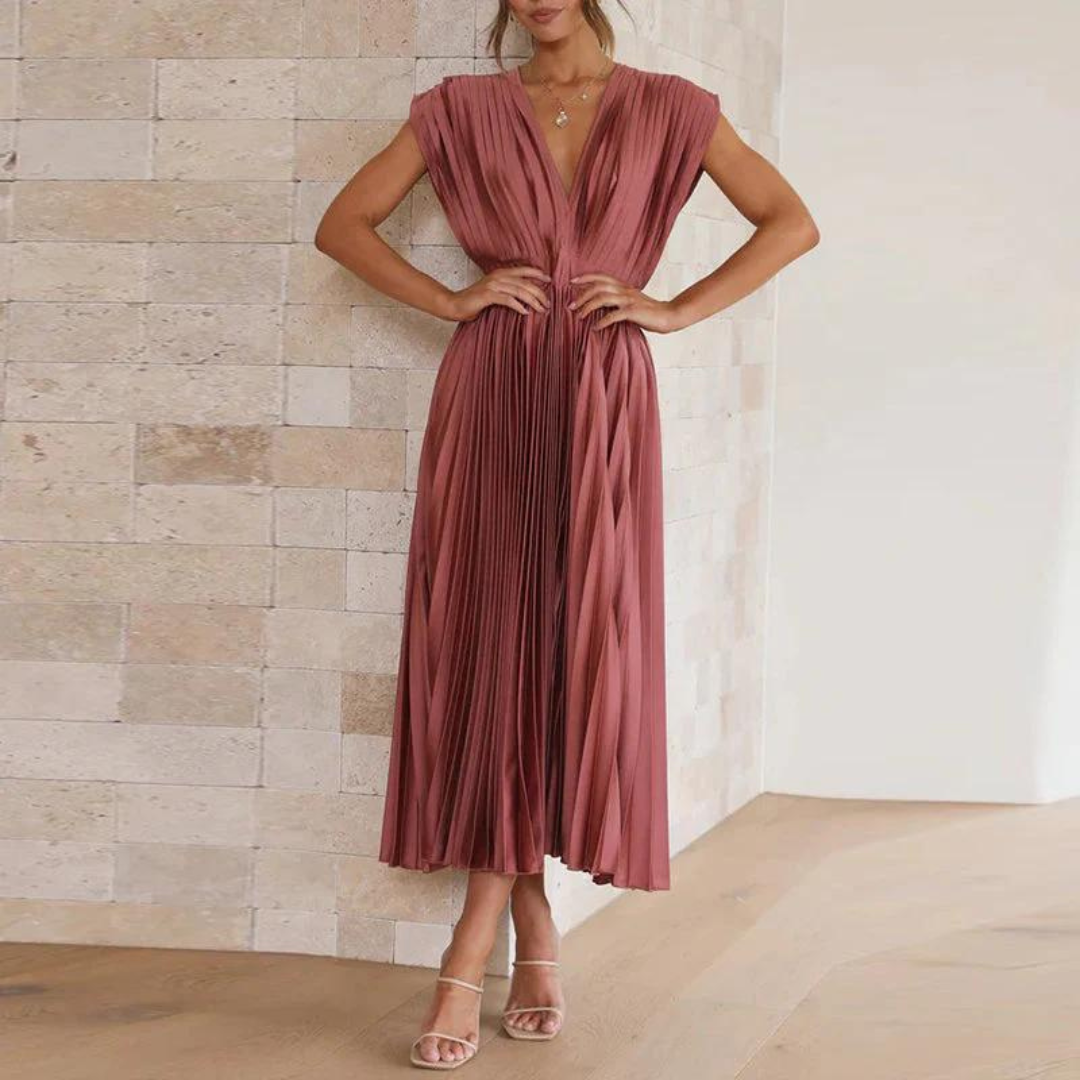 Robe Soirée Femme Col V Sans Manches Mi-Longue