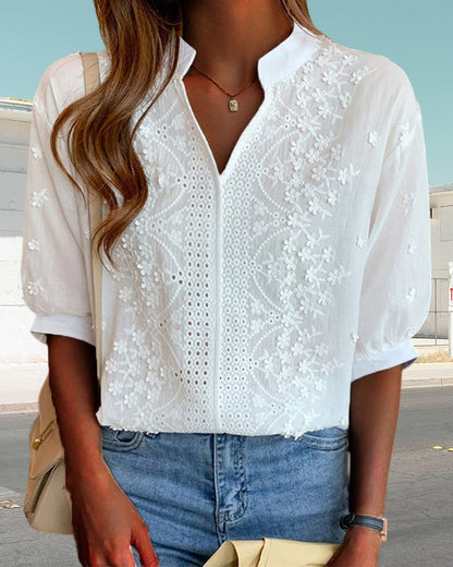 Blouse Femme Décolleté V avec Manches Bouffantes