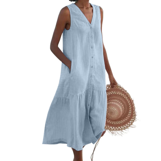 Robe Soirée Longue Sans Manches avec Poches - PanierRoyale