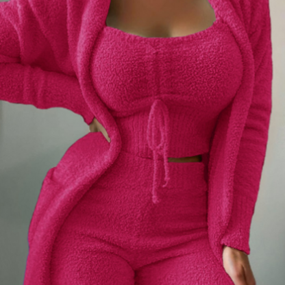 Ensemble Hiver Fille 3 Pièces Chaud avec Cardigan et Pantalon Court
