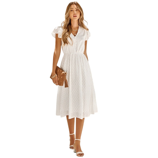 Robe Été Sans Manches Col V Décolleté Taille Haute - PanierRoyale