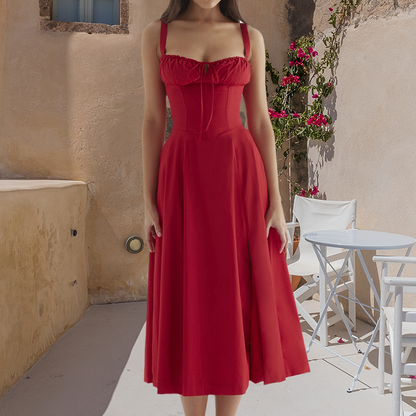 Robe Été Femme en Dentelle avec Fente Side et Décolleté Profond