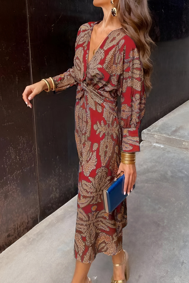Robe Midi Élégante à Imprimé Floral avec Détail Twist