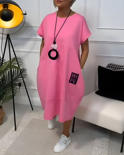Robe Été Décontractée à Manches Courtes avec Poches