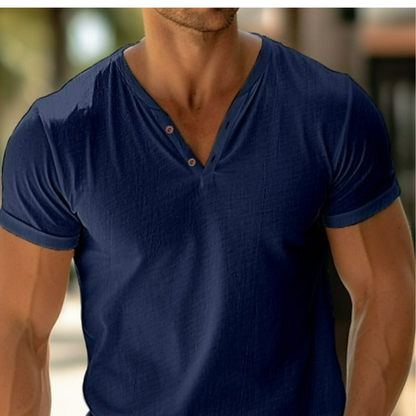 Chemise Homme Col V Manches Courtes Élegante