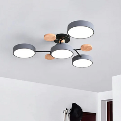 Lustre Métal et Bois Moderne 5 Lumières