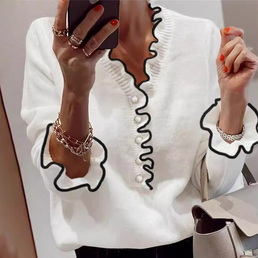 Blouse Femme Blanche Dentelle avec Fines Volants - PanierRoyale