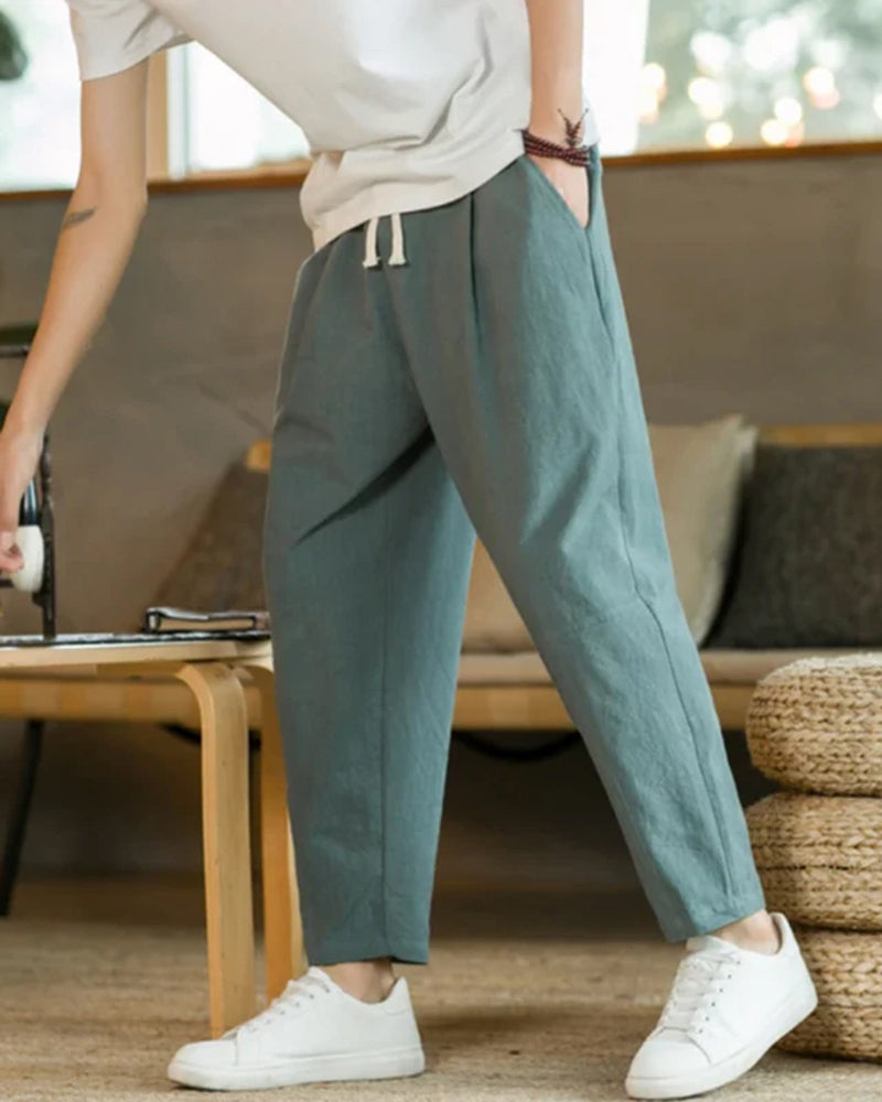 Short Décontracté Plissé avec Cordons pour Homme