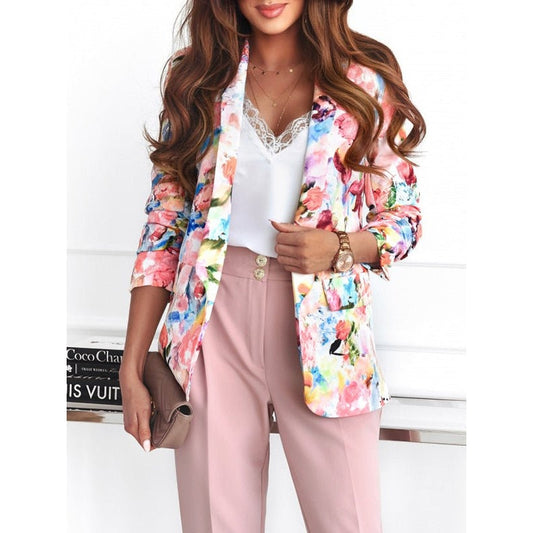 Blazer femme élégant fleuri détendu - PanierRoyale