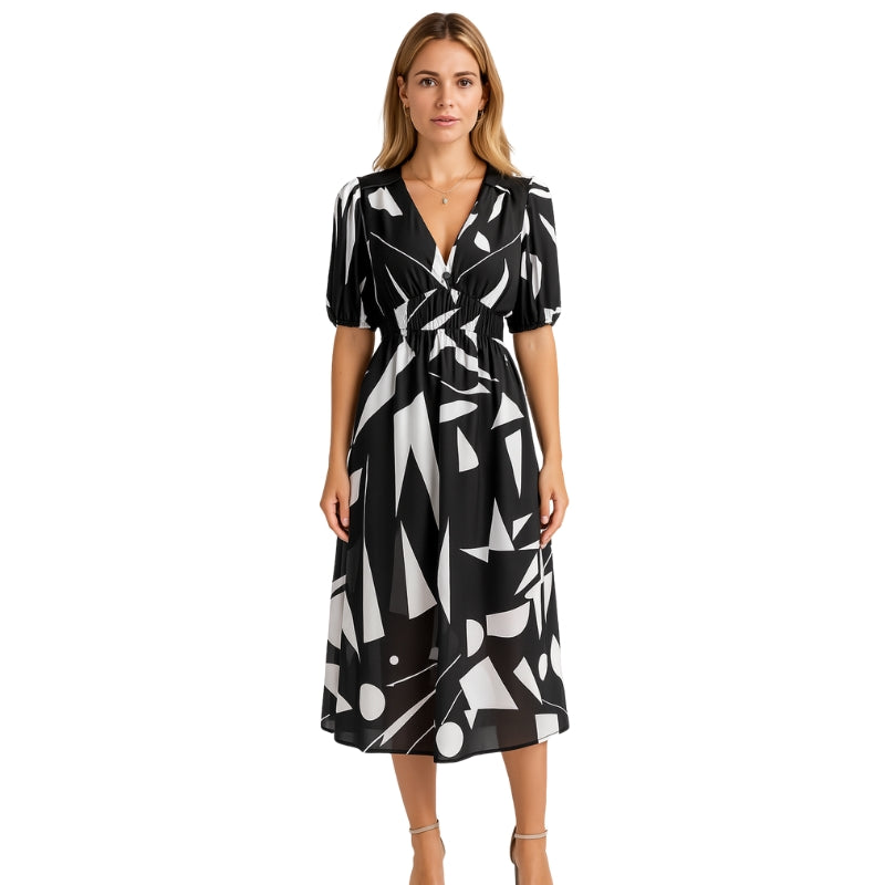 Robe Été Courte Décolletée avec Manches Courtes