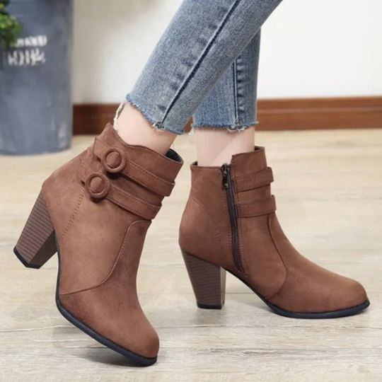 Bottines Femme Talon Haut à Boucle et Fermeture Éclair