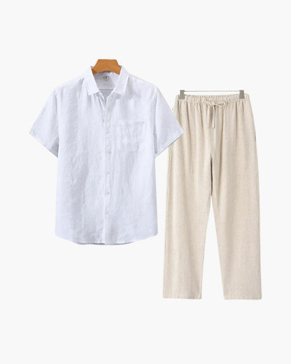 Costume Lin homme Lin léger avec chemise courte et pantalon été