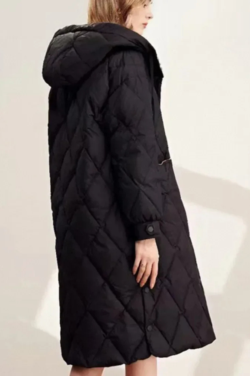 Manteau femme long à capuche avec doublure chauffante
