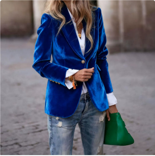 Blazer Femme Velours Coupe Ajustée Classique