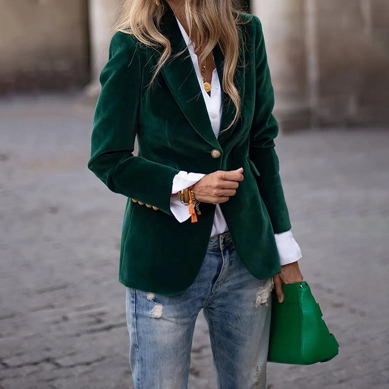 Blazer Femme Velours Coupe Ajustée Classique