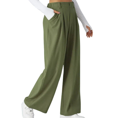 Pantalon Femme Taille Haute Élégant avec Poches Latérales