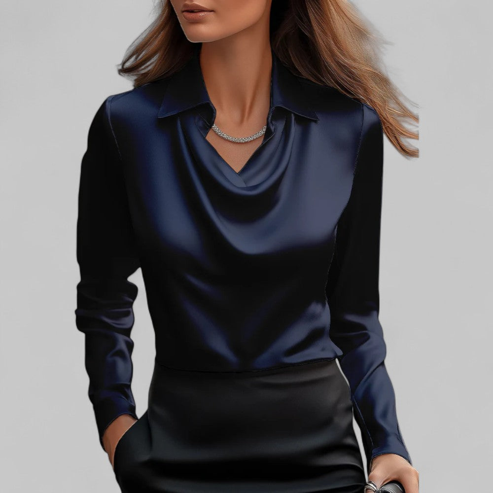 Blouse Femme Satin Décolleté Cascade Élégante
