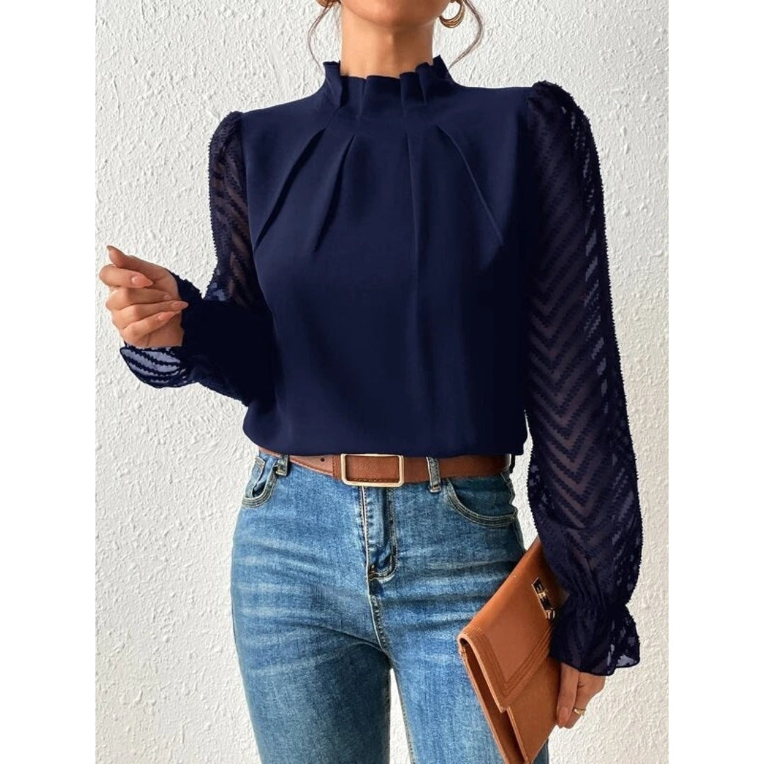 Blouse Femme Col Montant Manches Longues Élégante