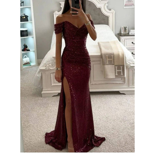Robe de soirée chic avec fente et décolleté plongeant - PanierRoyale