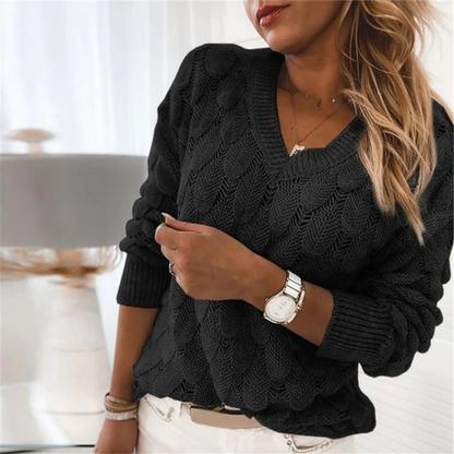 Pull Féminin Gris Col V Manches Longues Chaud et Élégant