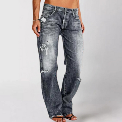 Jean Femme Déchiré Taille Haute Droite